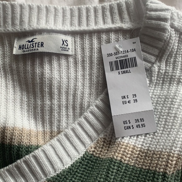 Green, tan, +white striped cardigan from Hollister - Picture 2 of 3